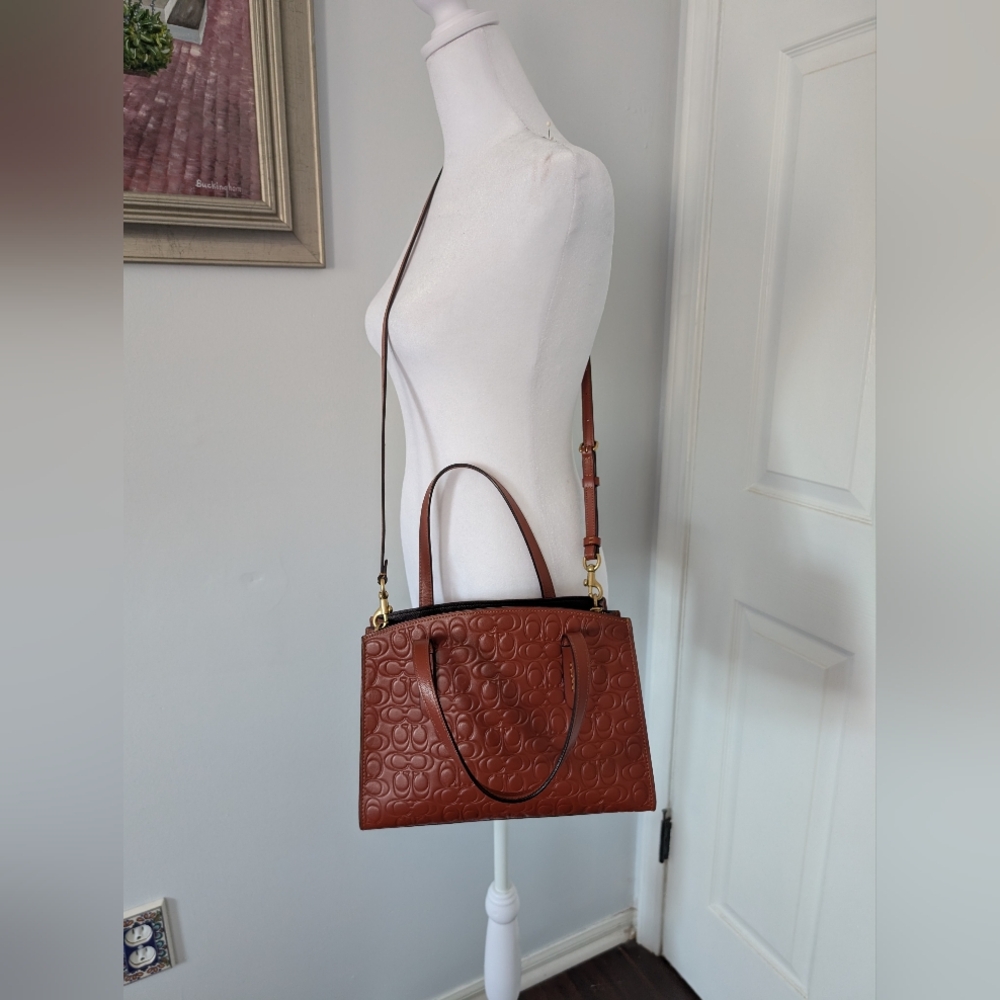 Coach Charlie Embossed Reddish Brown Leather Satchel - Picture 9 of 10